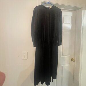 Vintage IFI Black Velvet Long Sleeve Midi Dress | Size 14 | Made in USA